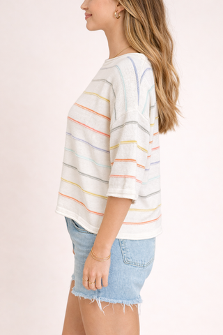 Aurora Rainbow Stripe Short Sleeve Knit Sweater
