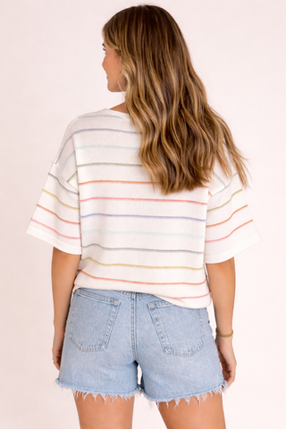 Aurora Rainbow Stripe Short Sleeve Knit Sweater