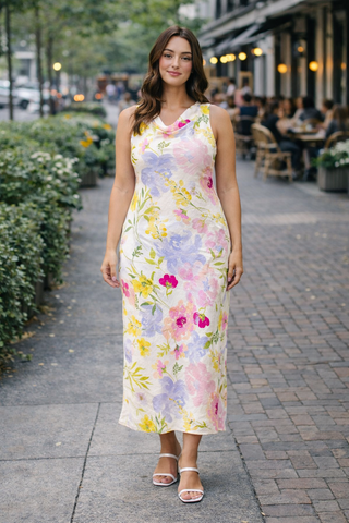 Good Luck, Babe! Floral Cowl Neck Sleeveless Maxi Dress