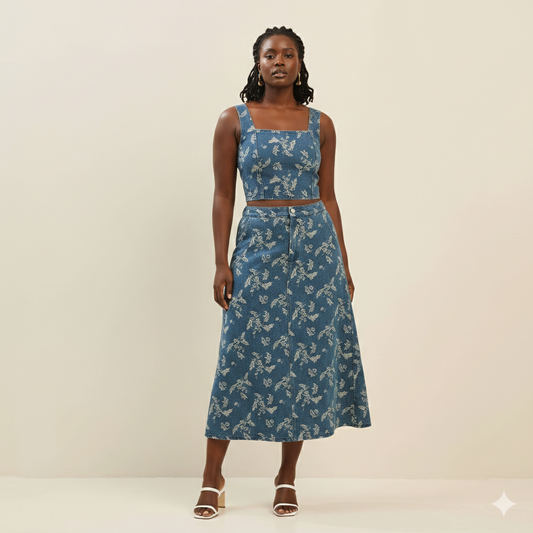 Vampire Floral denim top & skirt set