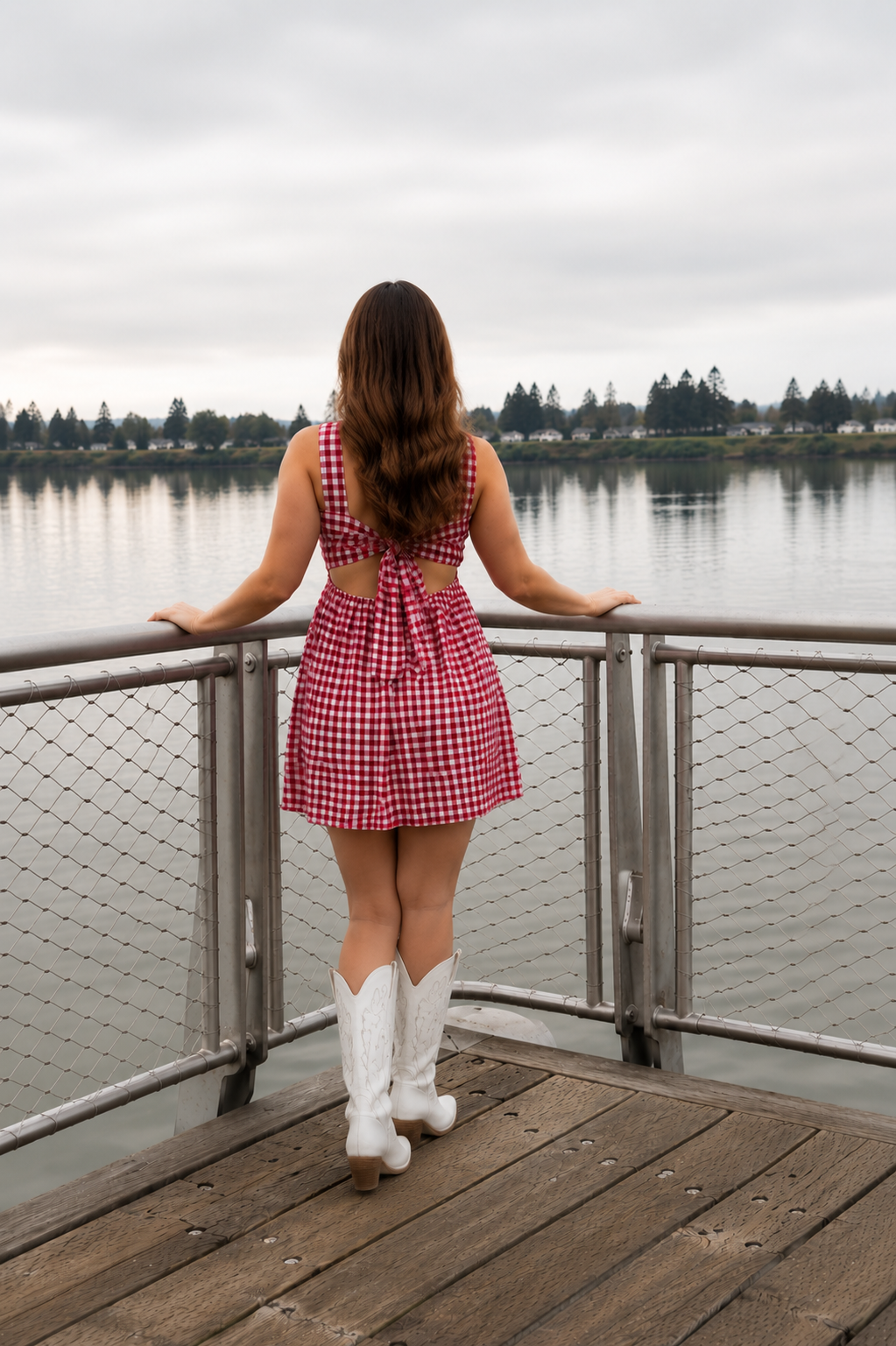 The Reine Gingham Lace-Trim Cotton Tie-Back Dress
