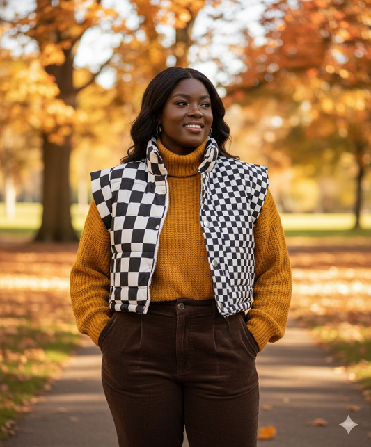 Checkered Cropped Vest in Black