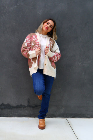 Flower Print Button Down Cardigan