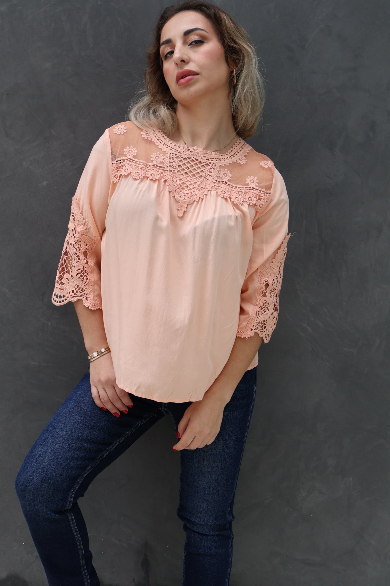 Shake it Off Floral Lace Detail Flowy Blouse