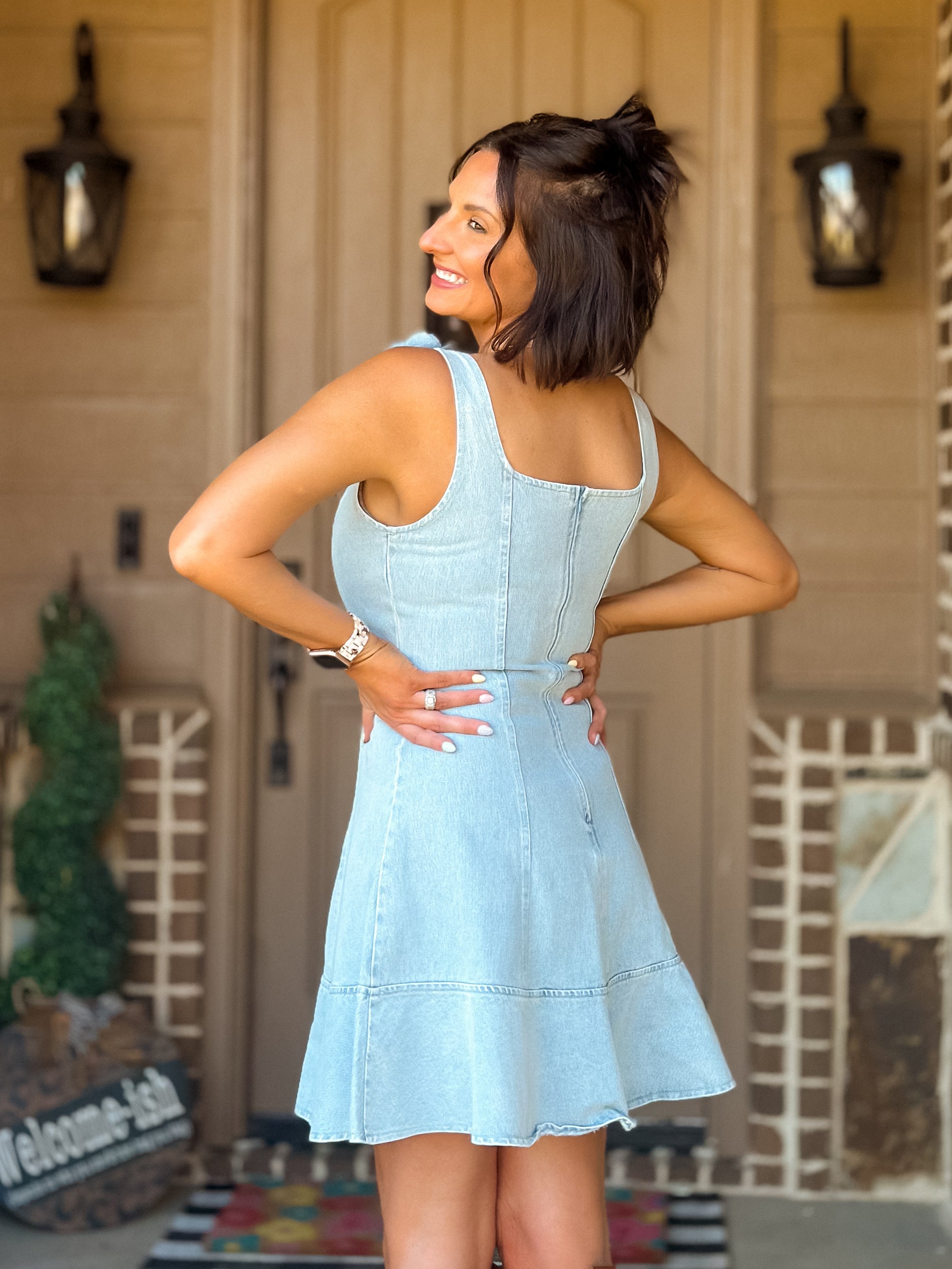 Actually Romantic 3D Floral Appliqué Denim Mini Dress – Opulence