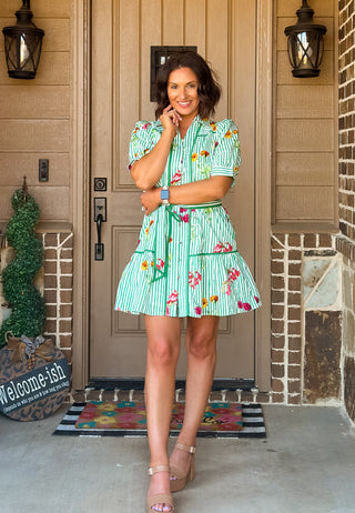 Luck or Something Floral Stripe Tie Mini Dress