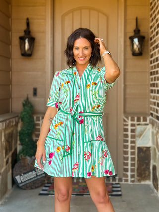 Luck or Something Floral Stripe Tie Mini Dress