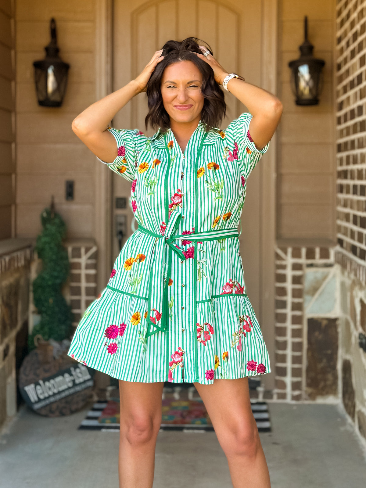 Luck or Something Floral Stripe Tie Mini Dress