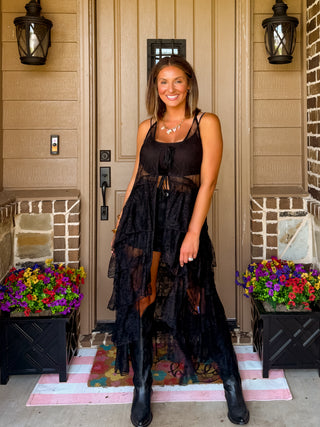 Aria Tiered Lace Ruffle Maxi Duster