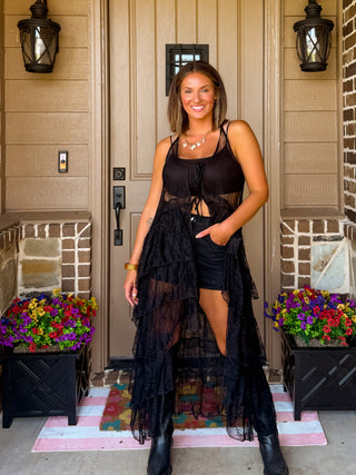 Aria Tiered Lace Ruffle Maxi Duster