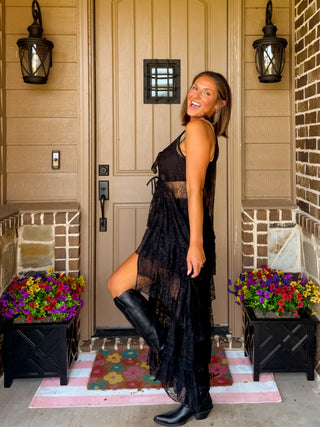 Aria Tiered Lace Ruffle Maxi Duster