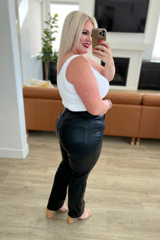 Tanya Tummy Control Faux Leather Pants in Black (PLUS ONLY)