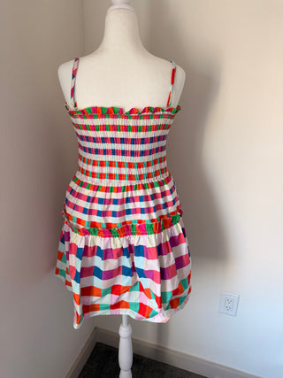 Multi Color Checkered Smocked Bodice Mini Dress