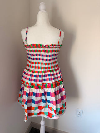 Multi Color Checkered Smocked Bodice Mini Dress