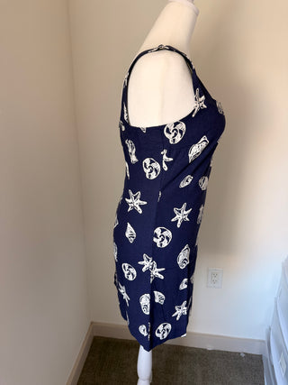 Seashell Motif Square Neck Linen Blend Mini Dress