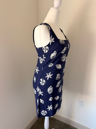 Seashell Motif Square Neck Linen Blend Mini Dress