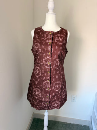 Western Chic Horse Print Button-Down Mini Dress in Burgundy