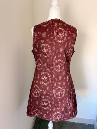 Western Chic Horse Print Button-Down Mini Dress in Burgundy