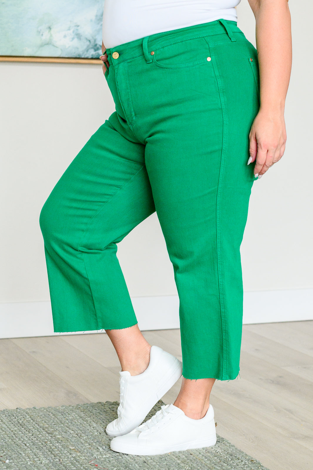 Lisa High Rise Tummy Control Wide Leg Crop Jeans in Kelly Green