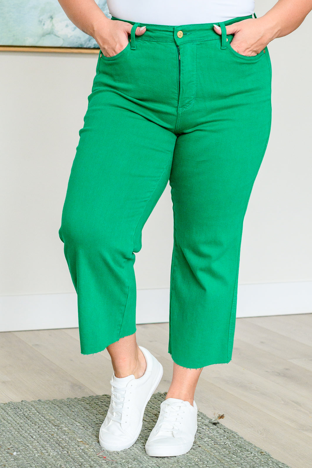 Lisa High Rise Tummy Control Wide Leg Crop Jeans in Kelly Green