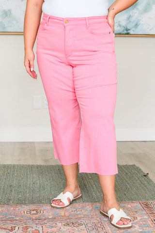 Lisa High Rise Tummy Control Wide Leg Crop Jeans in Pink