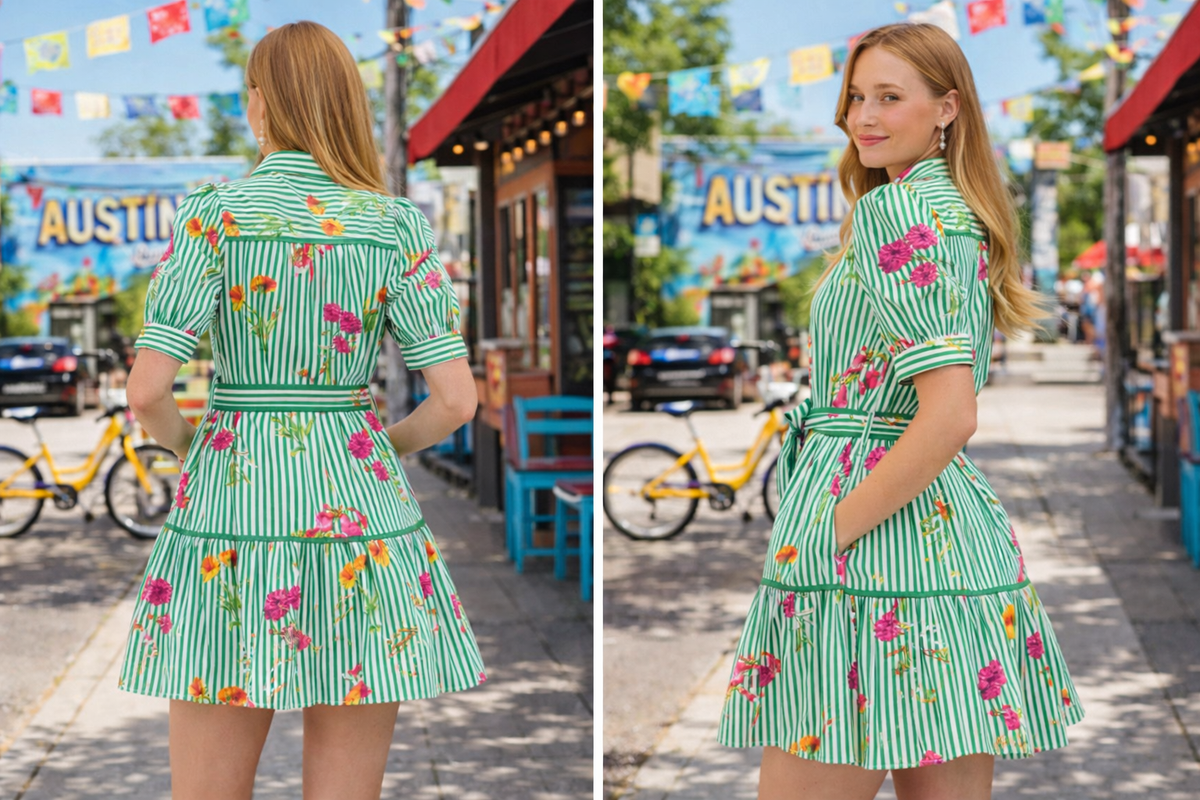 Luck or Something Floral Stripe Tie Mini Dress