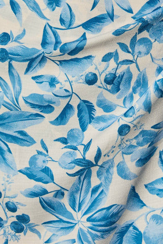 Close-up of blue floral pattern on fabric