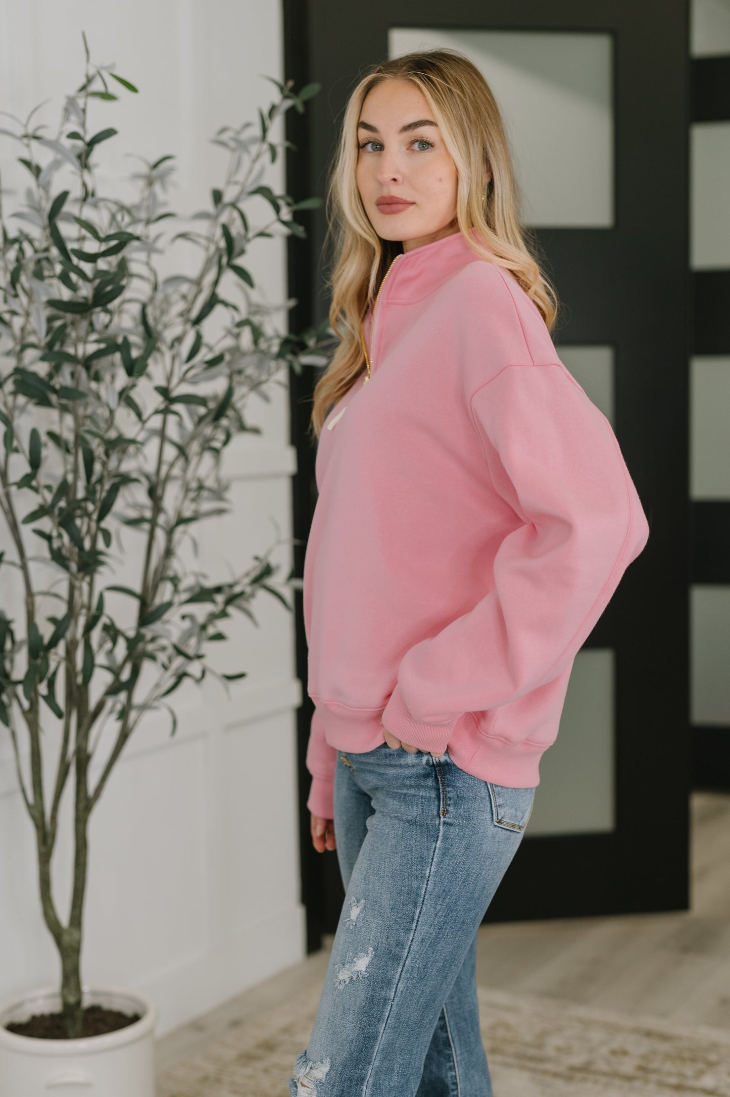 Sweater Weather Half Zip High Neck Pullover in Dark Pink