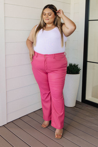 Tanya Tummy Control Faux Leather Pants in Hot Pink