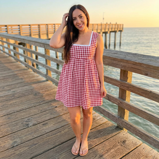 The Reine Gingham Lace-Trim Cotton Tie-Back Dress