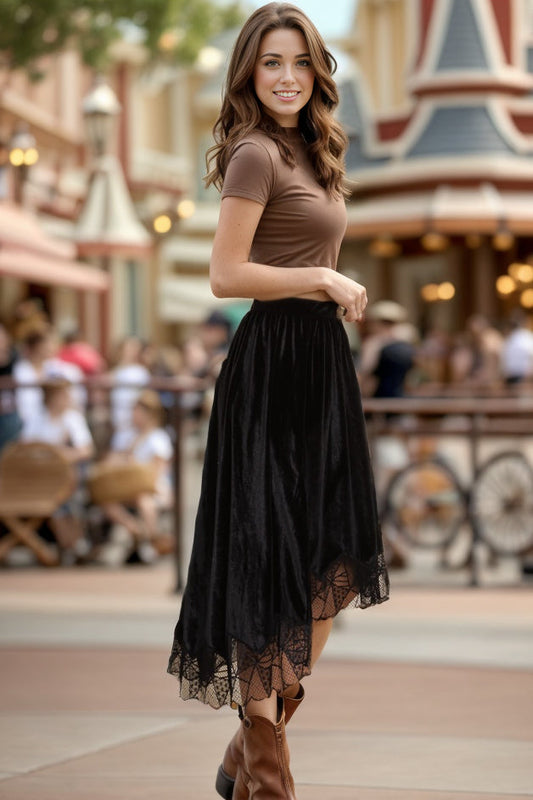 Uma Velvet Laced Skirt - Black