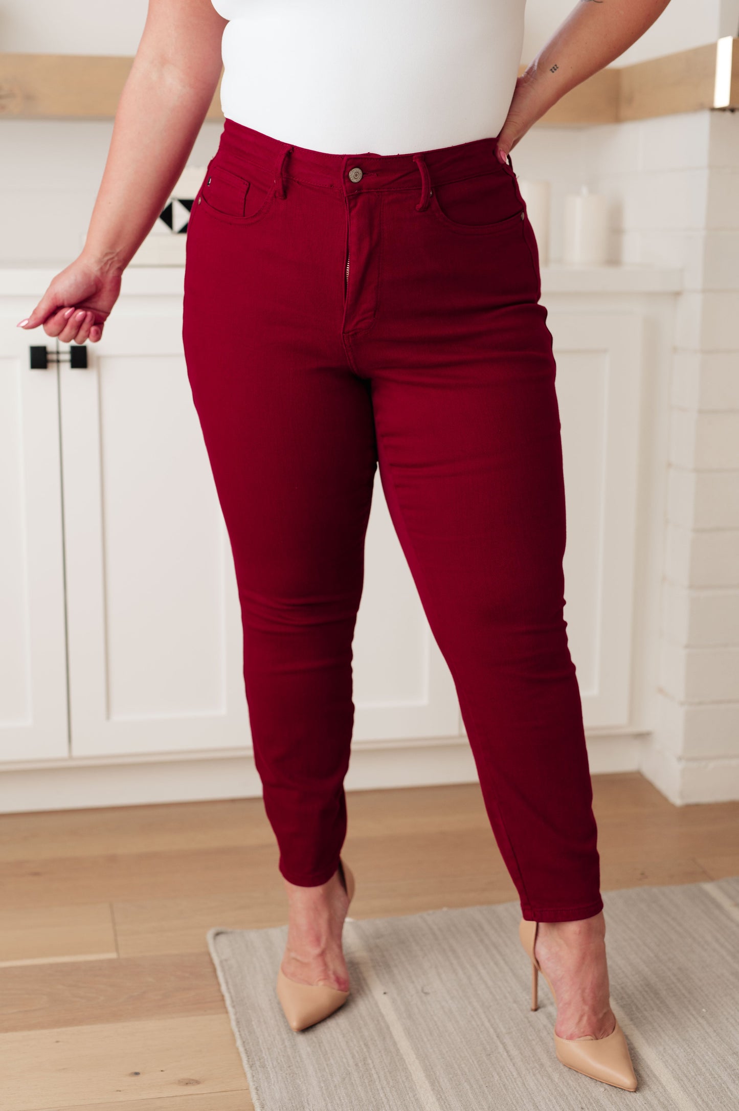 Wanda High Rise Tummy Control Skinny Jeans Scarlet (PLUS ONLY)