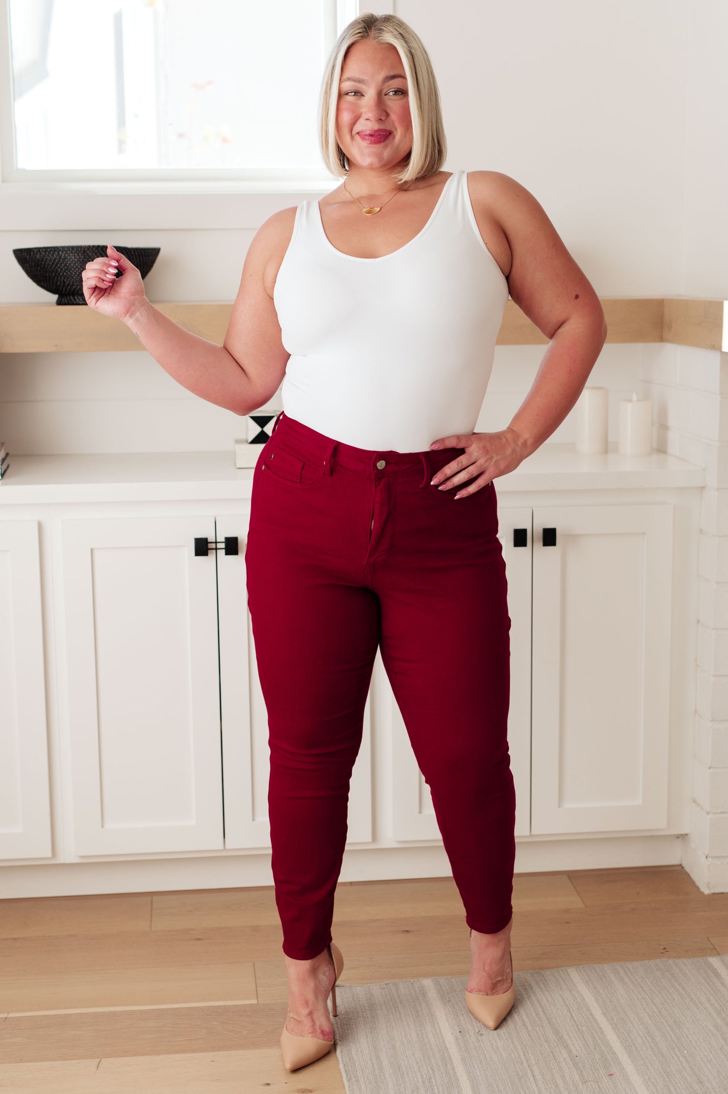 Wanda High Rise Tummy Control Skinny Jeans Scarlet (PLUS ONLY)