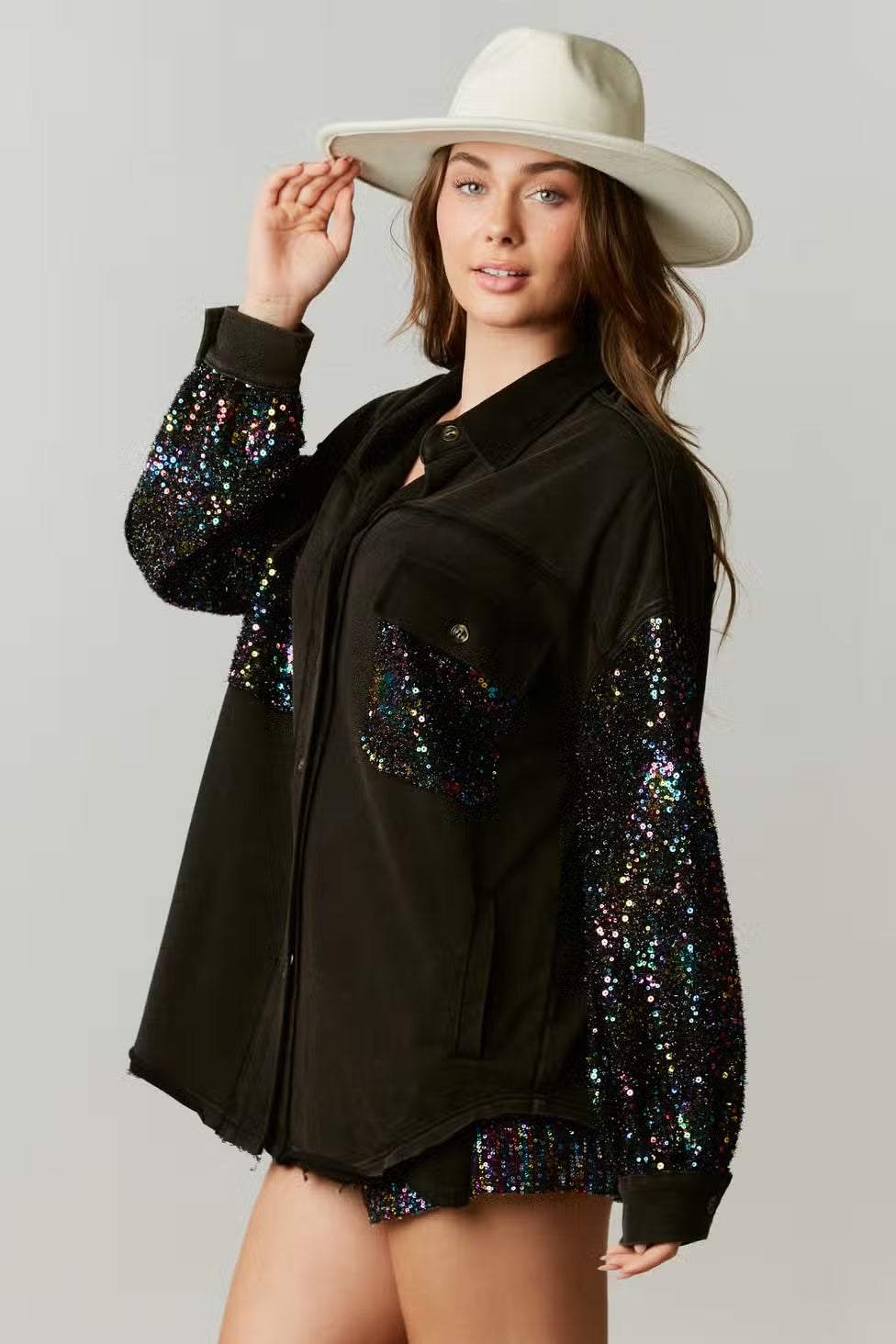 Eras Tour Shacket with Sequins Sleeve