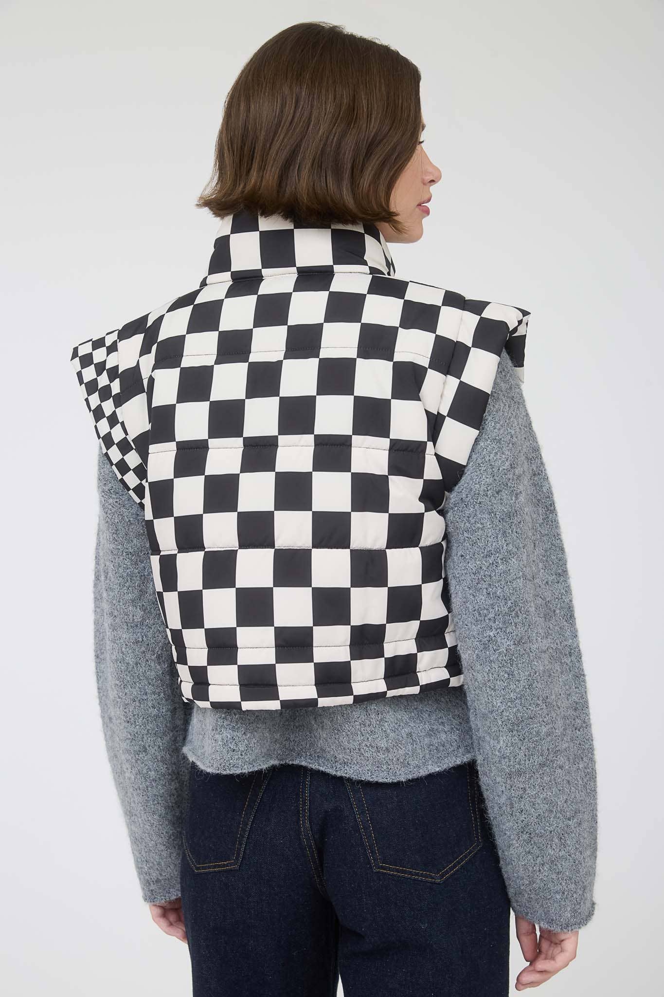 Checkered Cropped Vest in Black