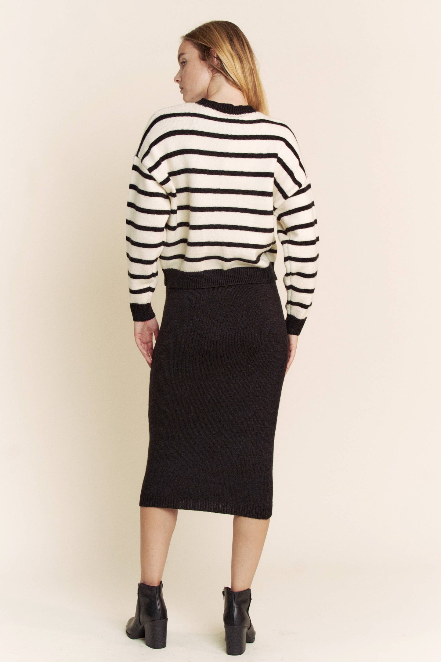 Dancing With A Stranger Stripe Sweater Top with a Solid Skirt Set