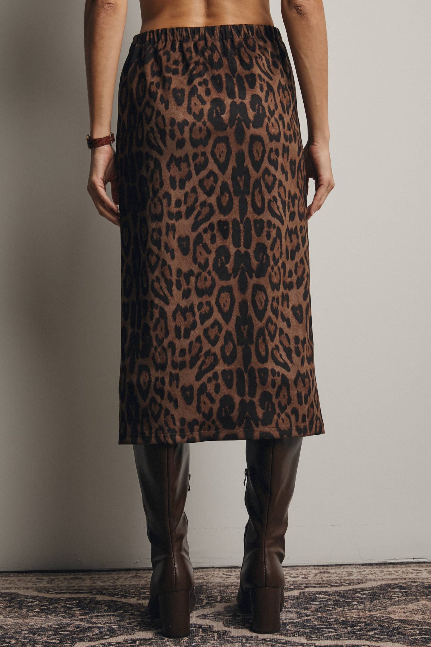 Father Figure Leopard Print Front Slit Midi Skirt