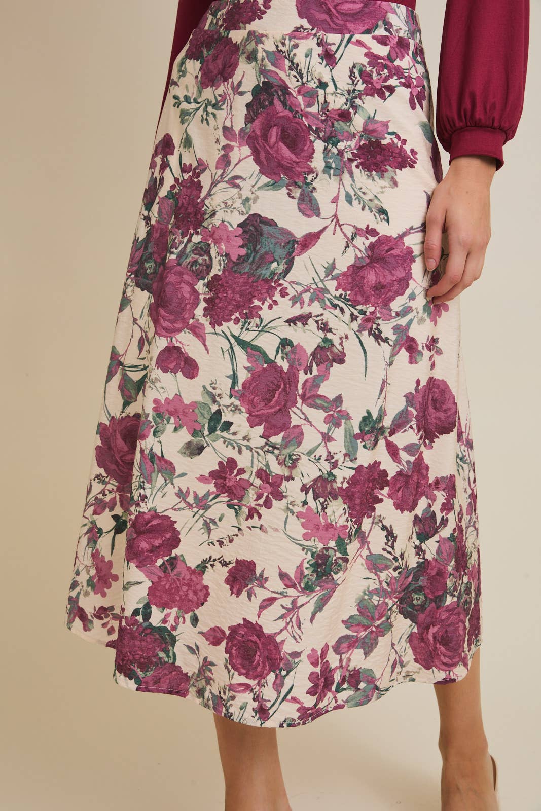 Elizabeth Taylor FLARE HEM FLORAL MIDI SKIRT