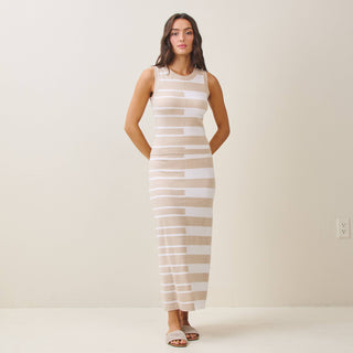 Ruin the Friendship Striped Colorblock Knit Vest & Midi Skirt Set in Sand