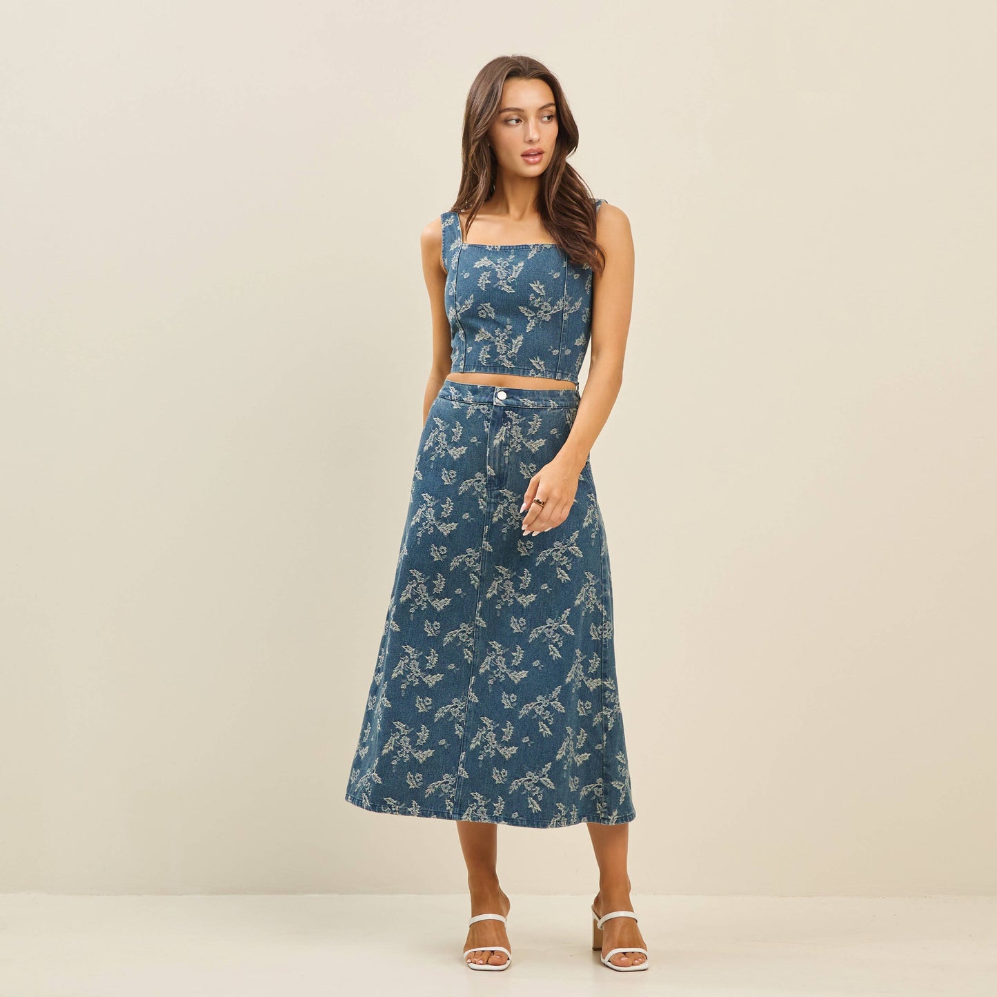 Vampire Floral denim top & skirt set