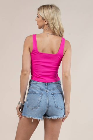 Square Neck Corset Crop Top in Fuchsia