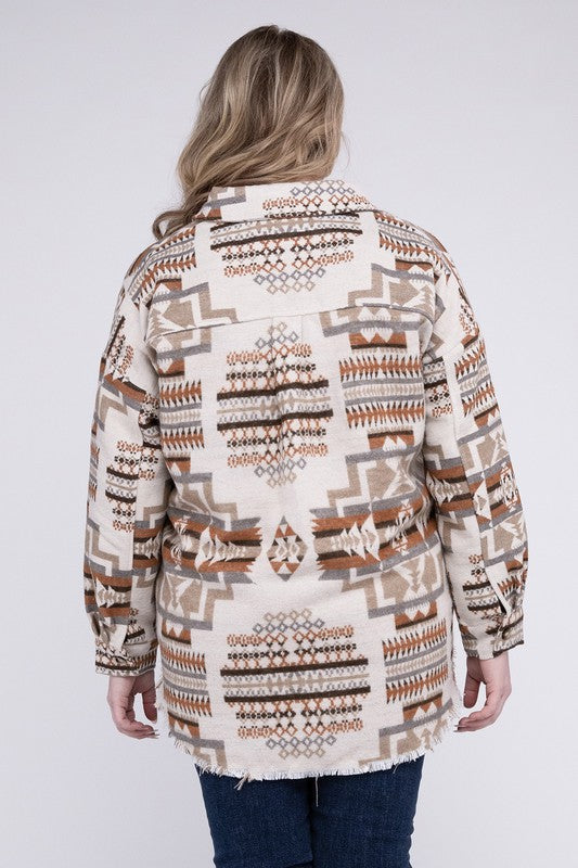 YTT Plus Size Aztec Western Shacket