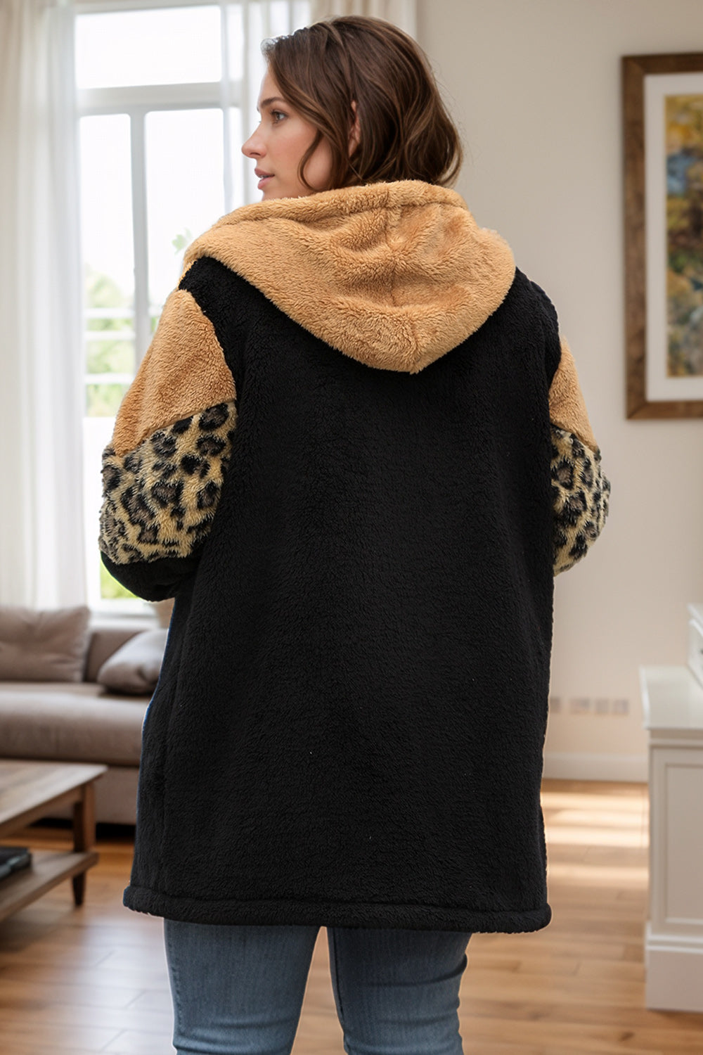 Austin Plus Size Leopard Zip Up Hooded Outerwear