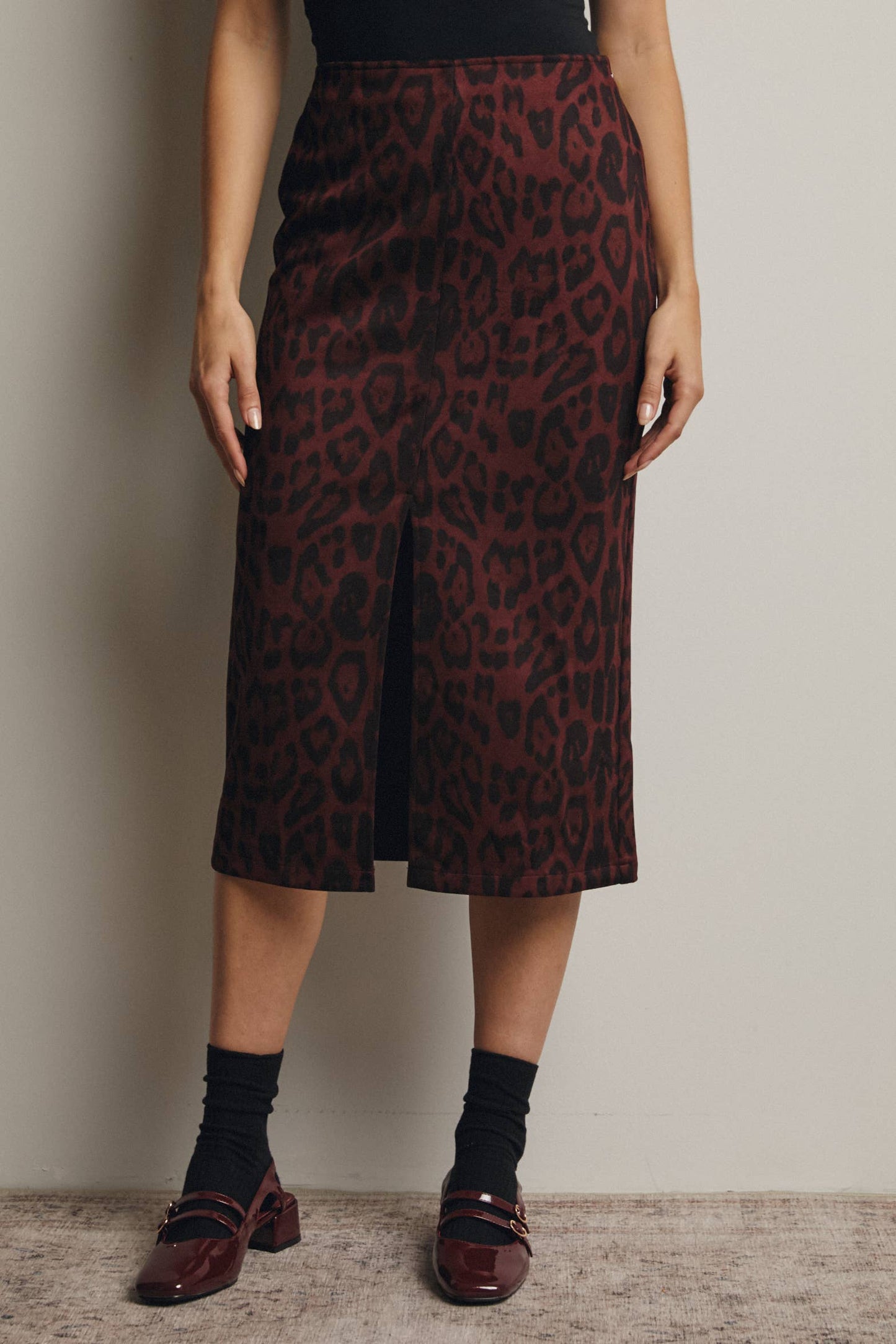 Father Figure Leopard Print Front Slit Midi Skirt