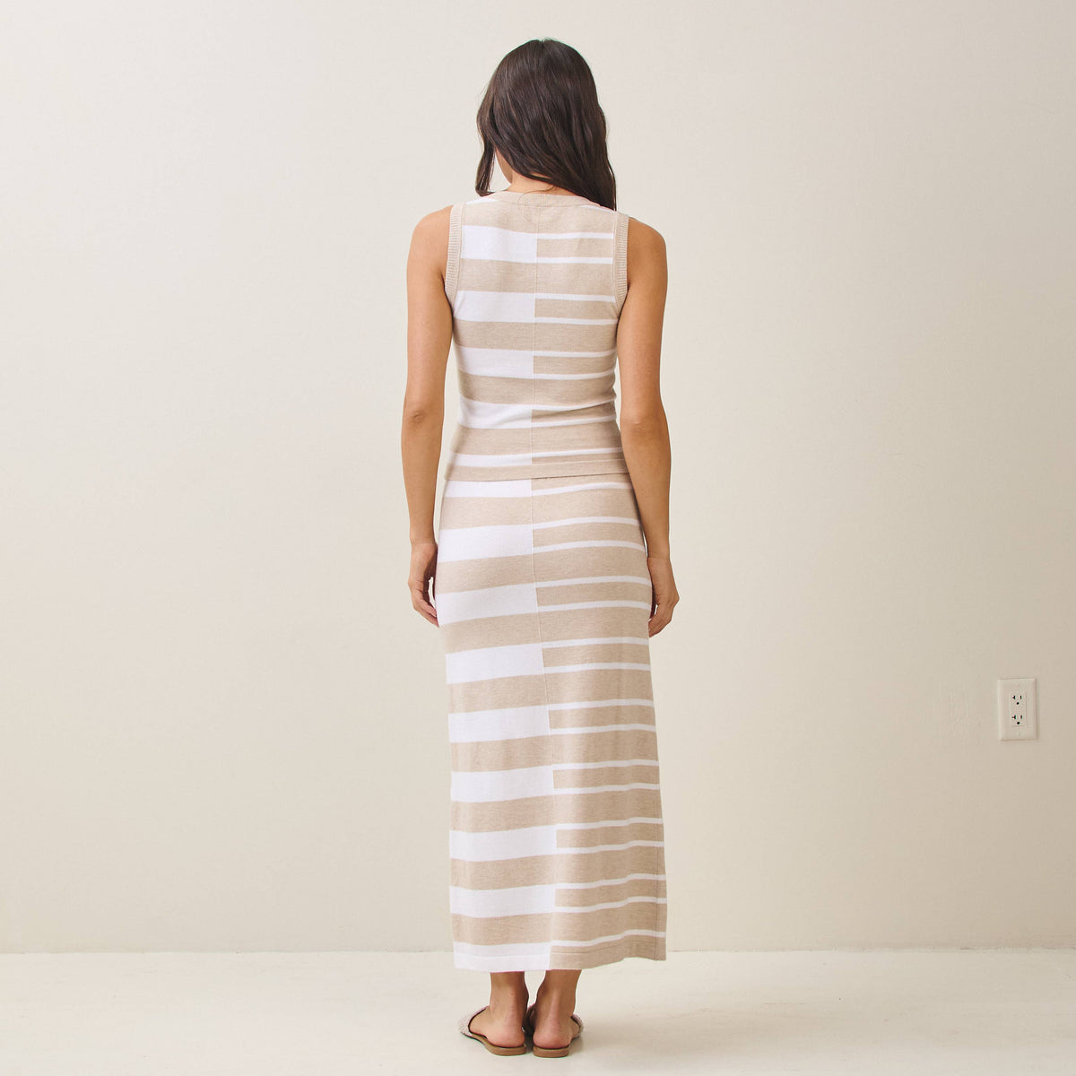 Ruin the Friendship Striped Colorblock Knit Vest & Midi Skirt Set in Sand