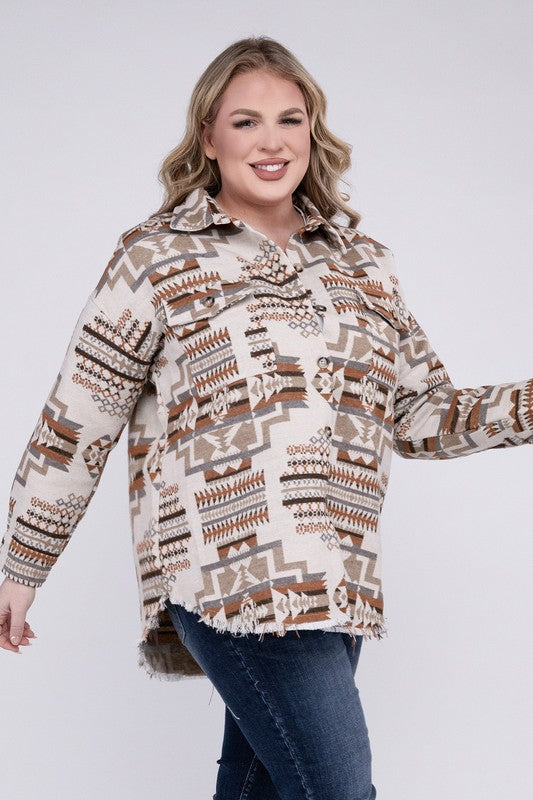 YTT Plus Size Aztec Western Shacket