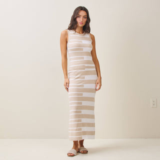 Ruin the Friendship Striped Colorblock Knit Vest & Midi Skirt Set in Sand