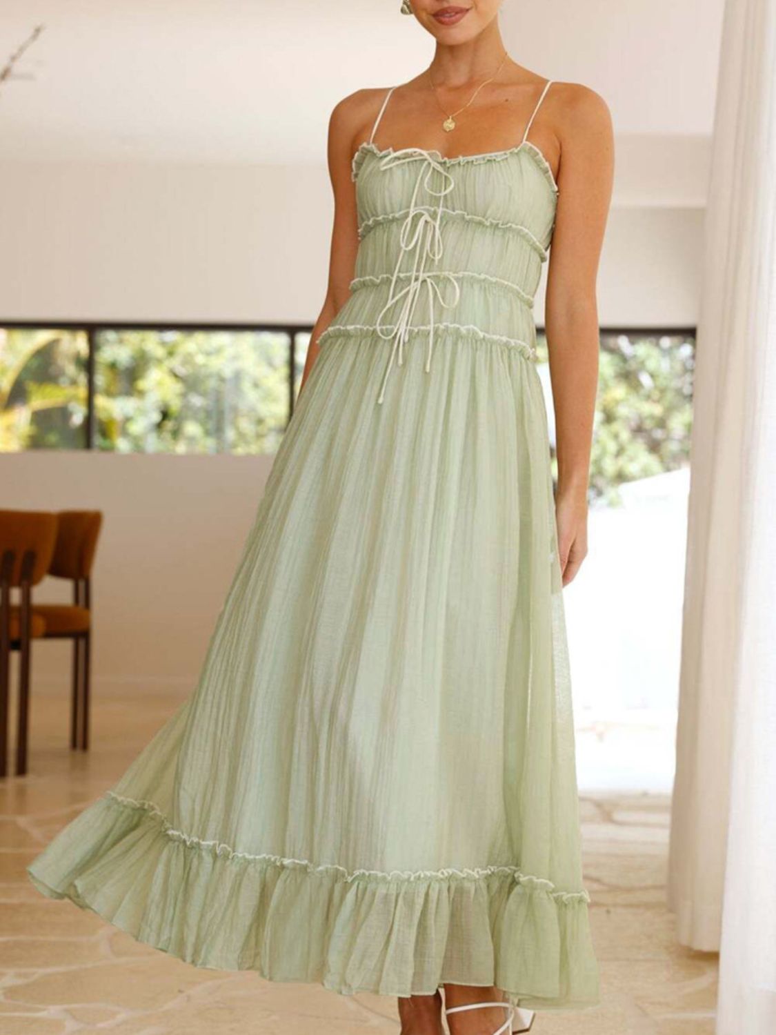 Rosé Sunset Ruched Maxi Dress
