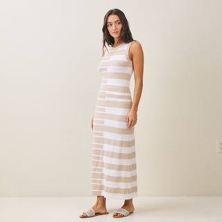 Ruin the Friendship Striped Colorblock Knit Vest & Midi Skirt Set in Sand