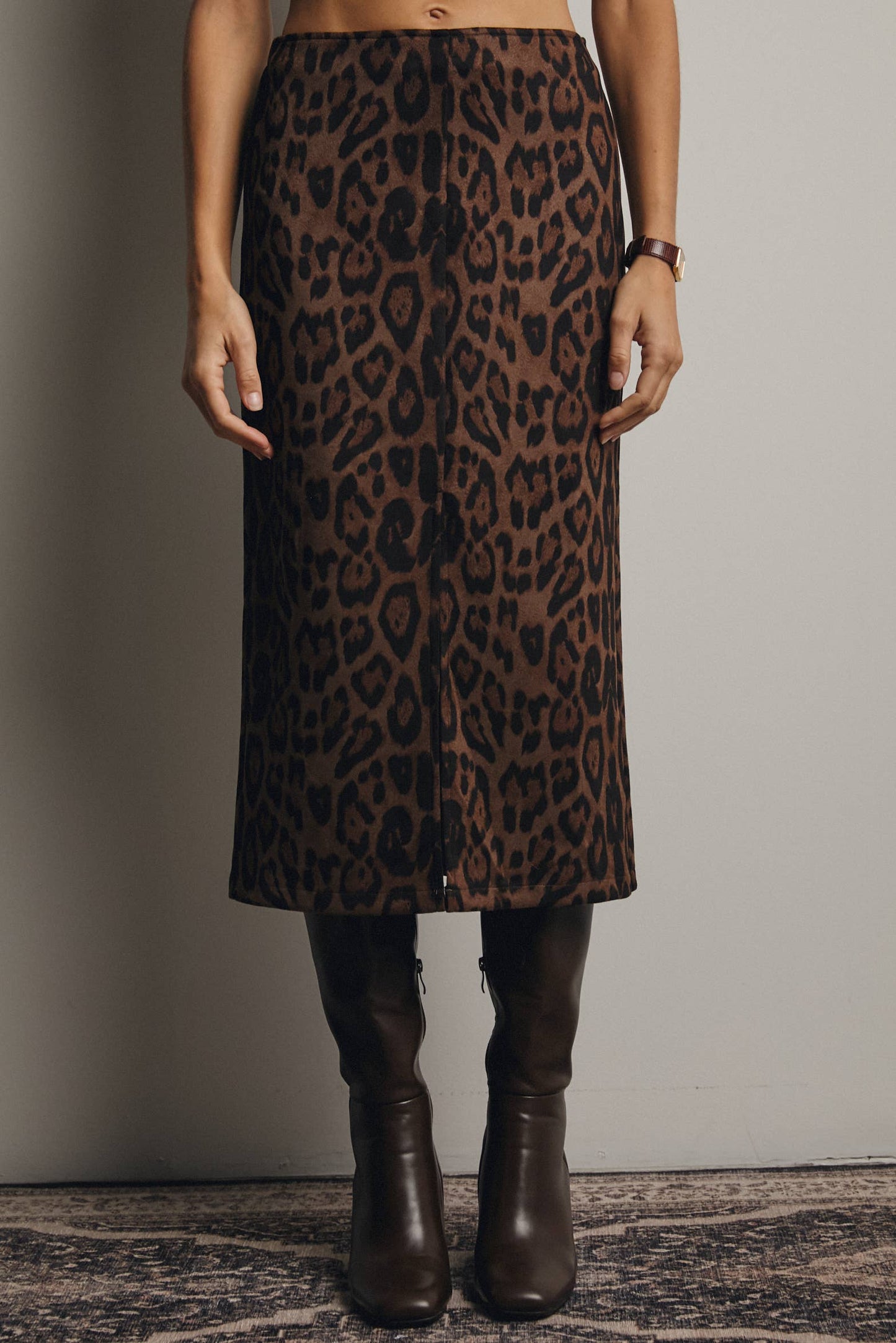 Father Figure Leopard Print Front Slit Midi Skirt